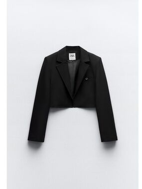Zara Cropped Pocket Blazer Black Size M